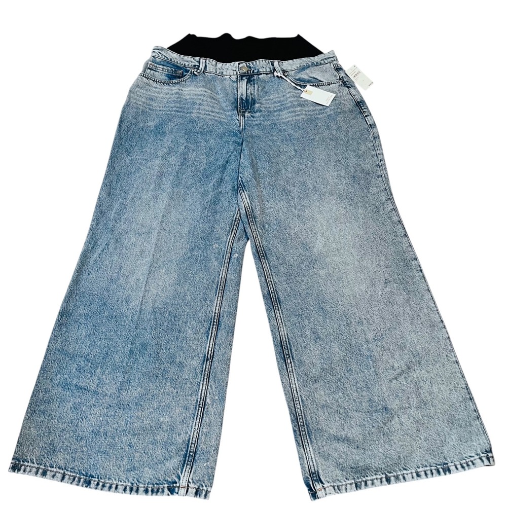 Good American Maternity Wide Leg Jeans 15 Indigo NWT Elastic‎ Waist